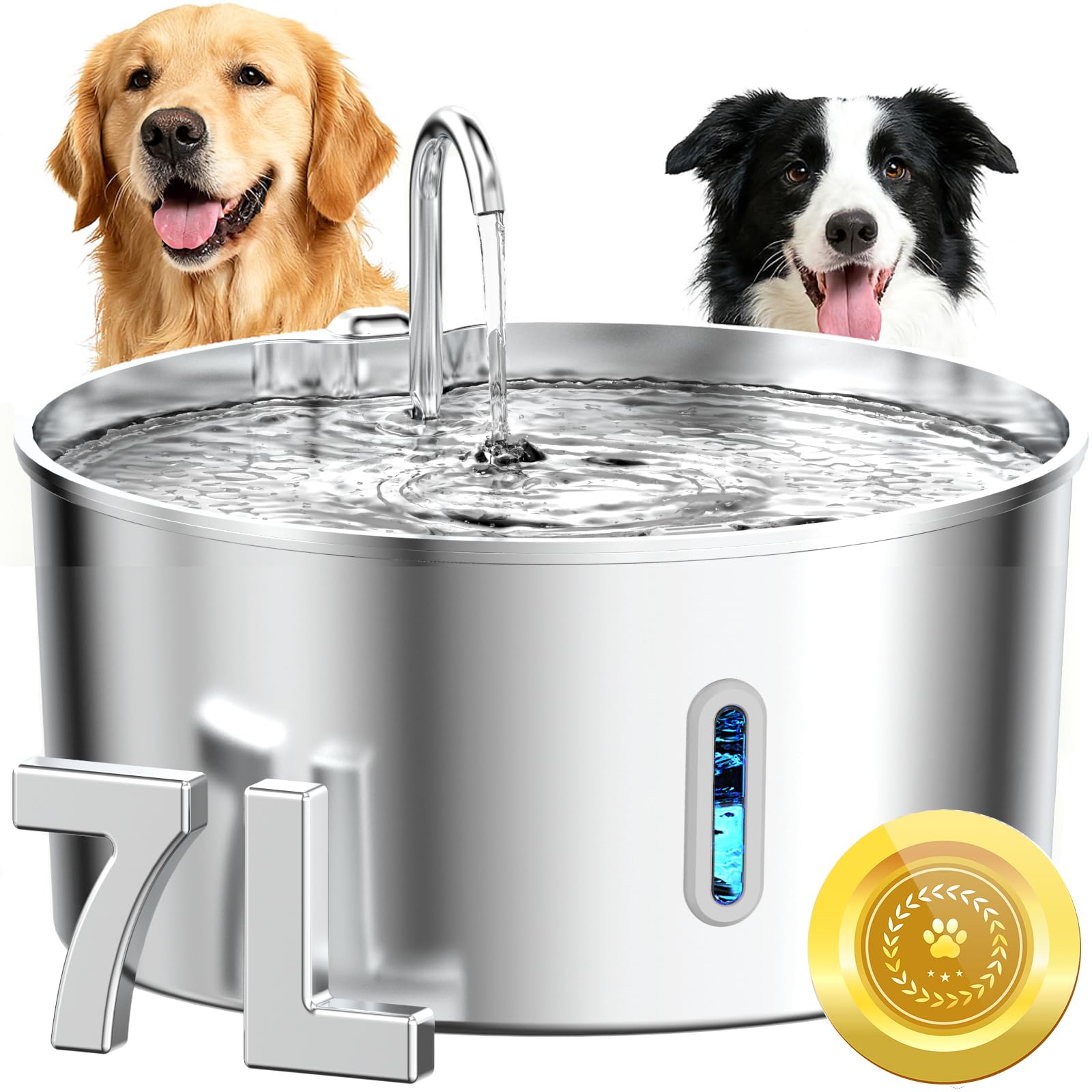 Dog Water Fountain for Large Dogs, 7L/236oz Stainless Steel Dog Water Bowl Dispenser, Automatic Pet Fountain with Ultra Quiet Pump, Large Drinking Area