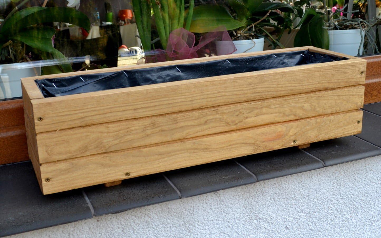 FKL DESIGN Home Deco Jardinière en Bois pour Jardin, terrasse, Rebord de fenêtre entièrement assemblée D6 chêne (Longueur 60 cm)