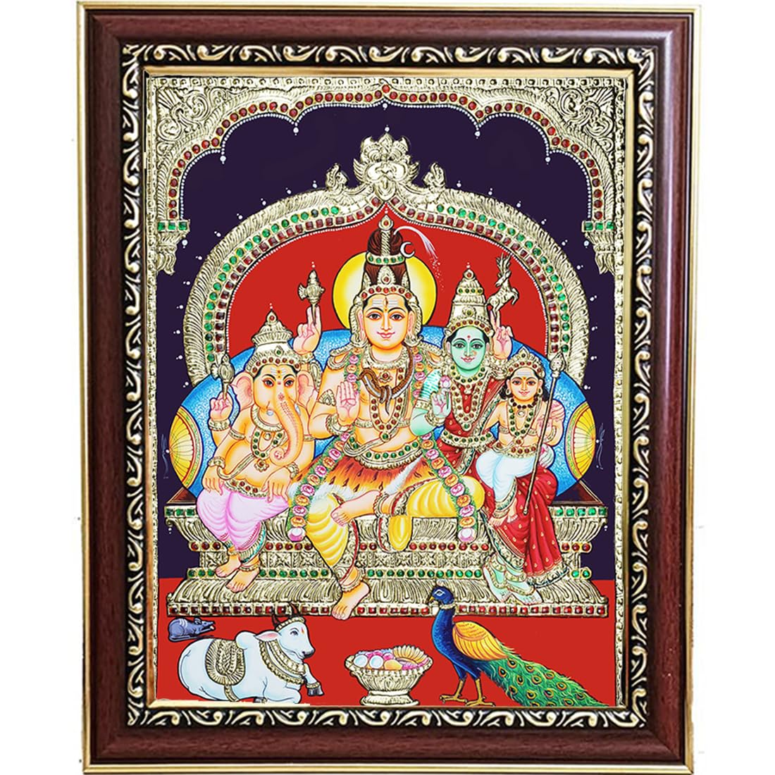 Lord Shiva Parivar Family Parvathi Ganesha Kartikeya Murugan Rectangular Synthetic Brown Photo Frame With Wall Mount For Pooja Room- 8x10 Inch-image-3