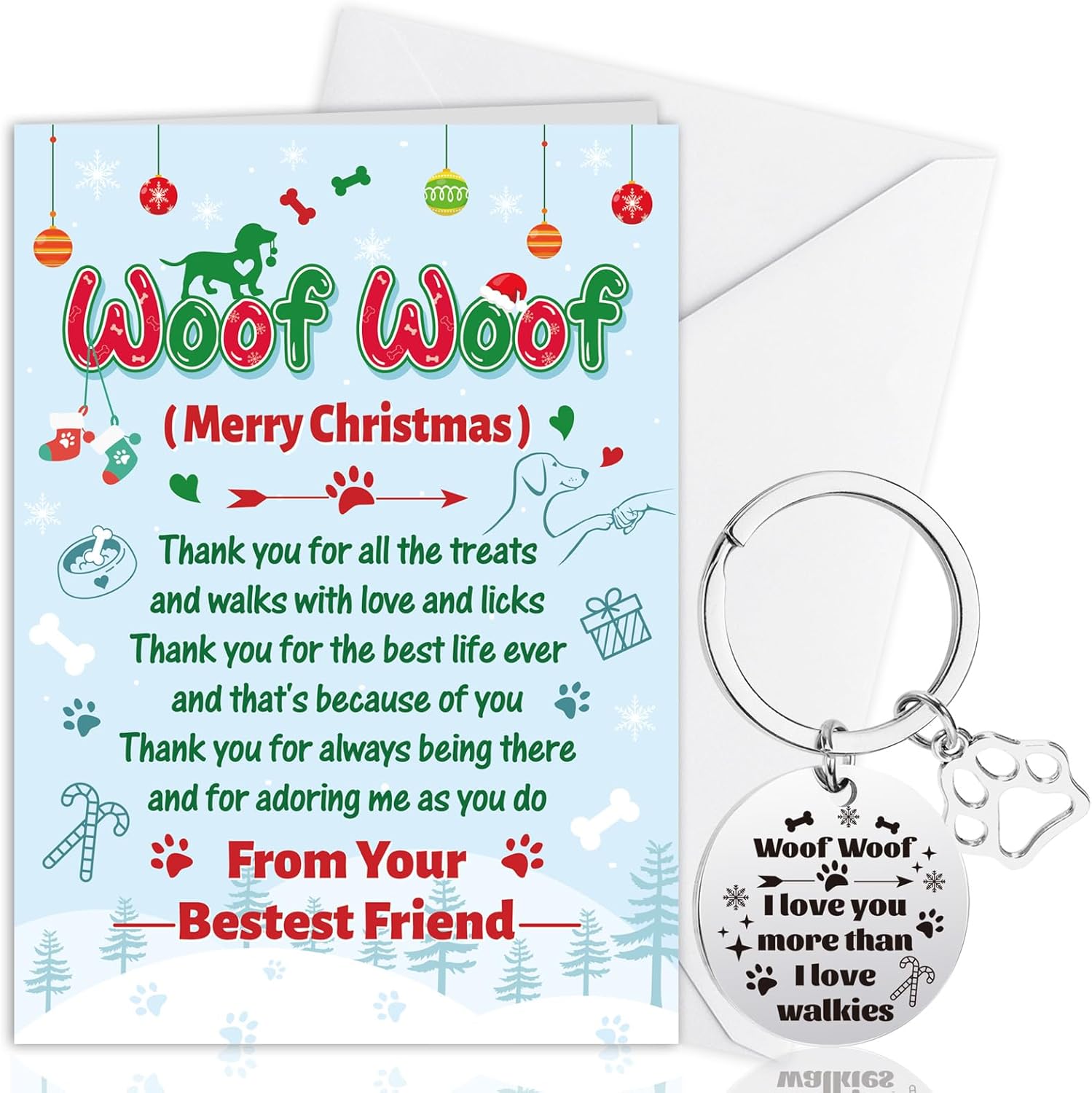 HOWAF Christmas Card From The Dog, Xmas Card From The Dog Merry Christmas Card From Dog Christmas Card Dog Dad Mum Keyring Keychain Engraved Christmas Gift From The Dog To Mum Dad & All Owners