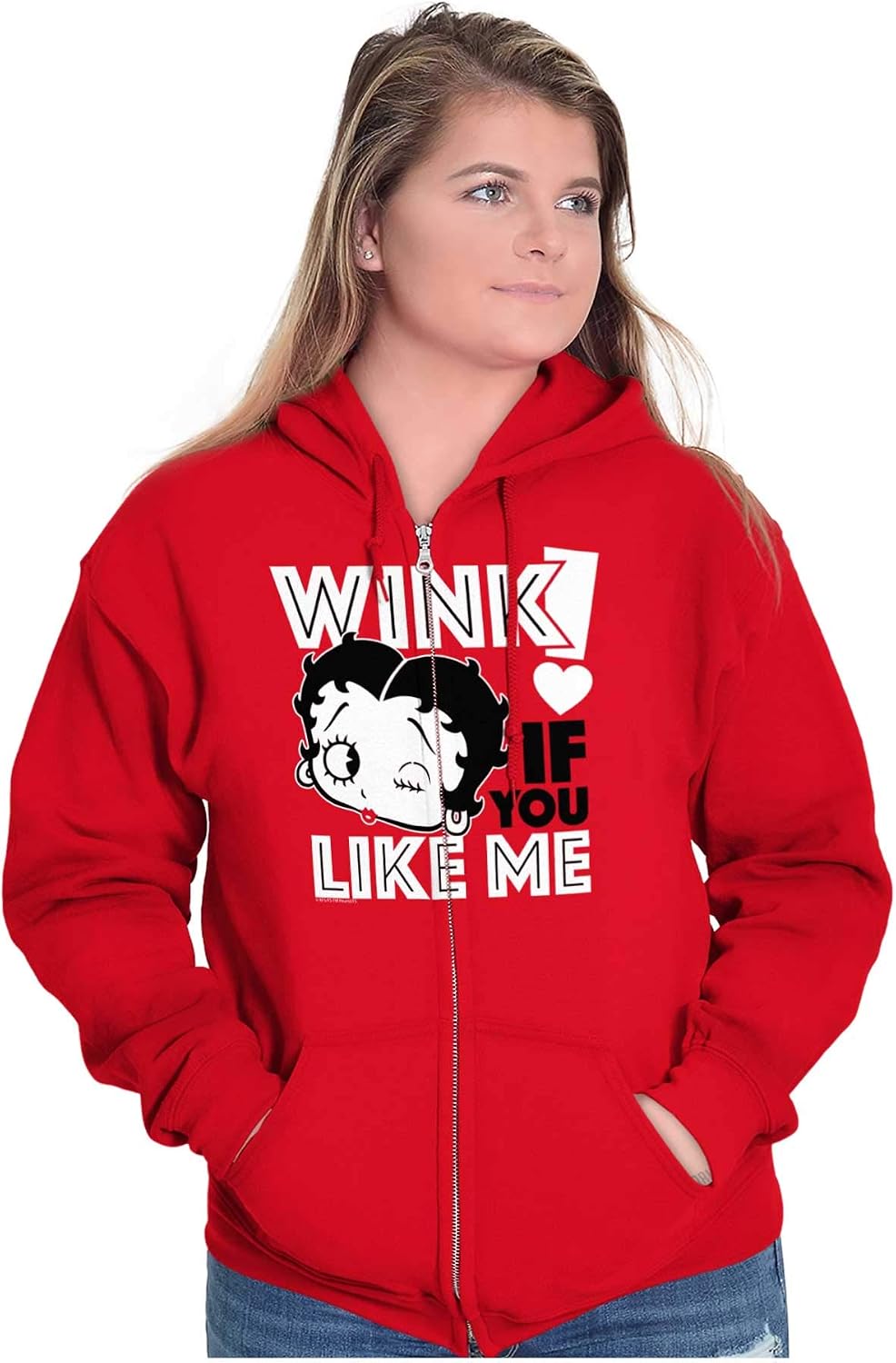 Brisco Brands Betty Boop Wink if You Life Me Zip Hoodie Sweatshirt Women