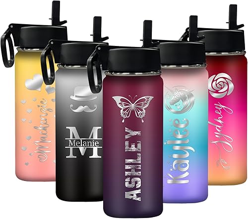 Miniatura 26 de Botellas de agua personalizadas para niñas, lindos ajolotles, botella de agua deportiva de acero inoxidable personalizada con nombre, taza de viaje