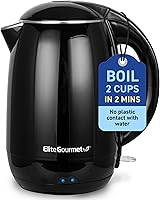 Elite Gourmet EKT1821 1.8L Cool-Touch Electric Kettle, Stainless Steel Interior, 1500W Fast Boil, Auto Shut-Off, Black