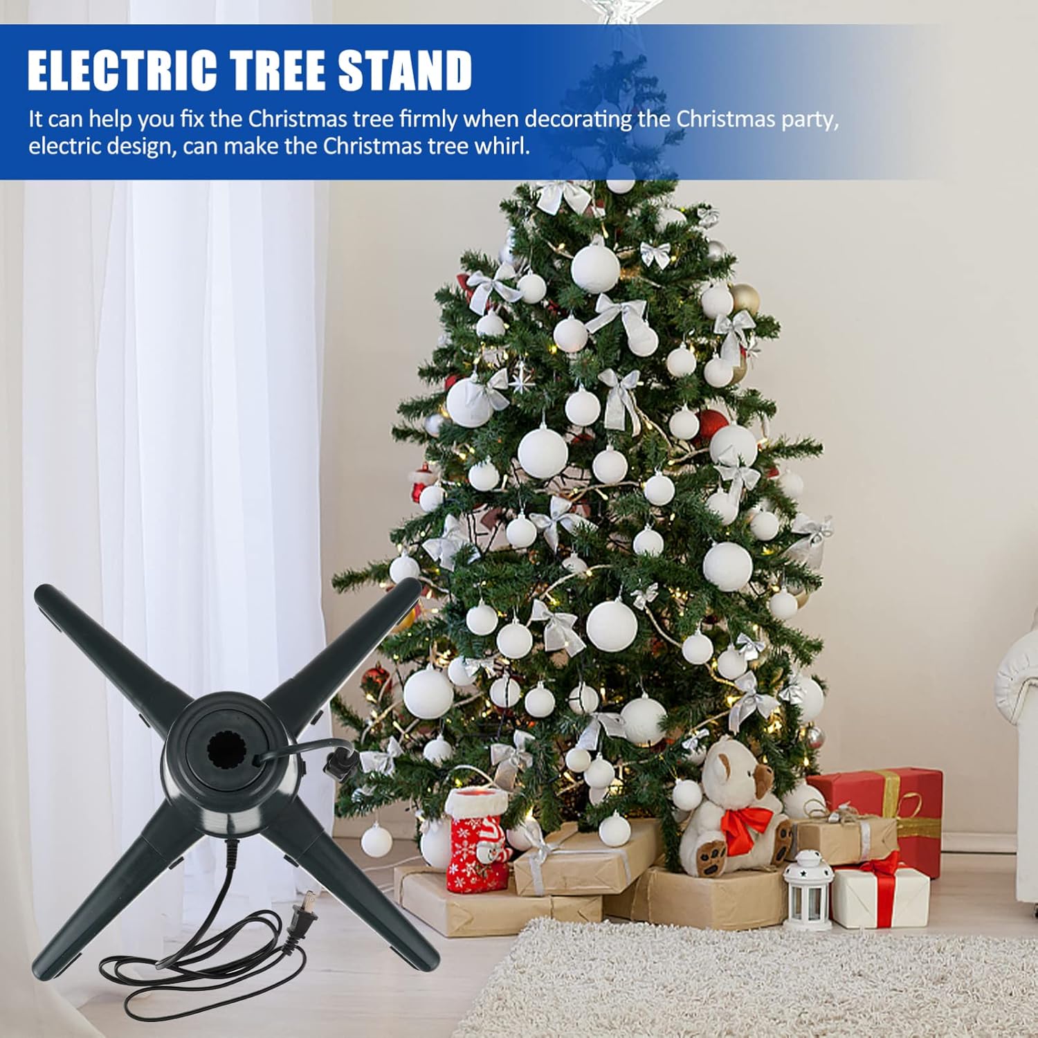 1pc Electric Rotatable Christmas Tree Stand Base Us Stable Electric Support for Holiday Decorations for Home and Garden Use