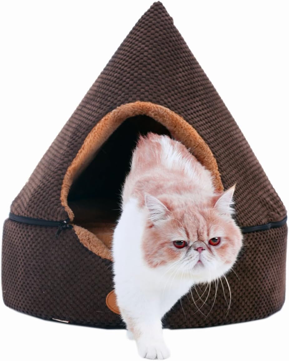 PLS Birdsong Pointy Dog Cave Cuddle Dog Bed, Soft Dog House, Two Modes, Pet Bed, Dog Beds for Medium Dogs, Completely Washable, Brown, Large