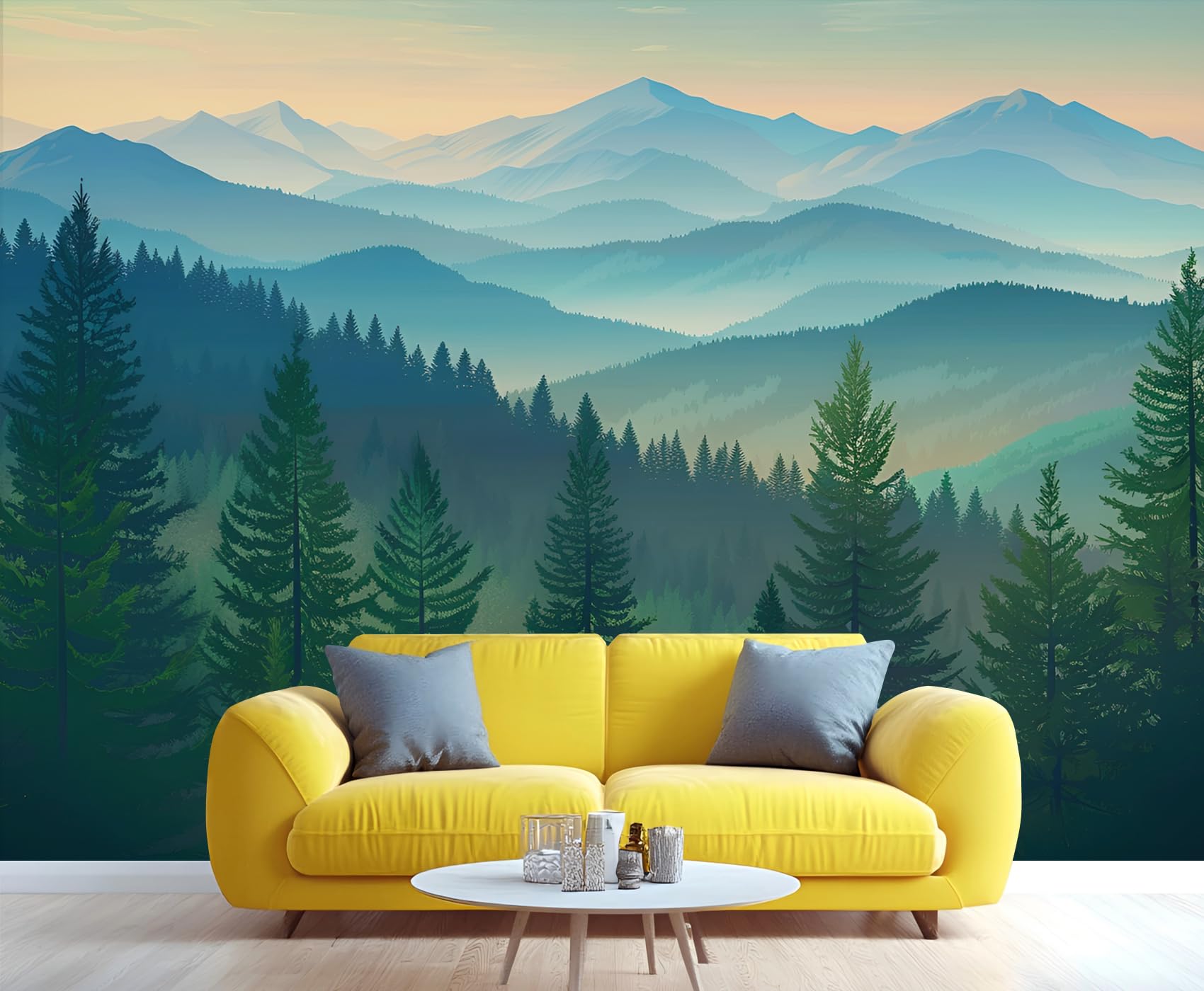 YXQAIED Retro Pine Trees Wallpaper, Forest Mountain Wallpapers for Living Room Natural Landscape Poster Wall Painting for Office Bedroom Children's Room Corridor, 366x254cm