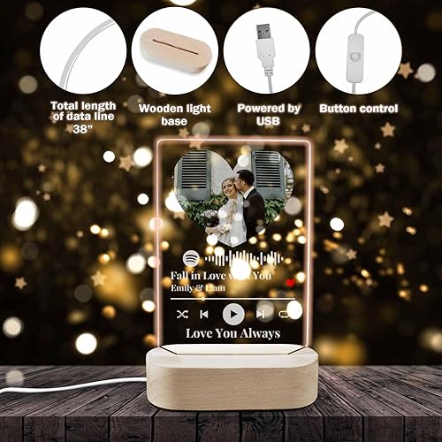 Miniatura 6 de Placa de acrílico personalizada con forma de corazón, cubierta de álbum de fotos, código escaneable, regalos para amantes de la música, amigos,