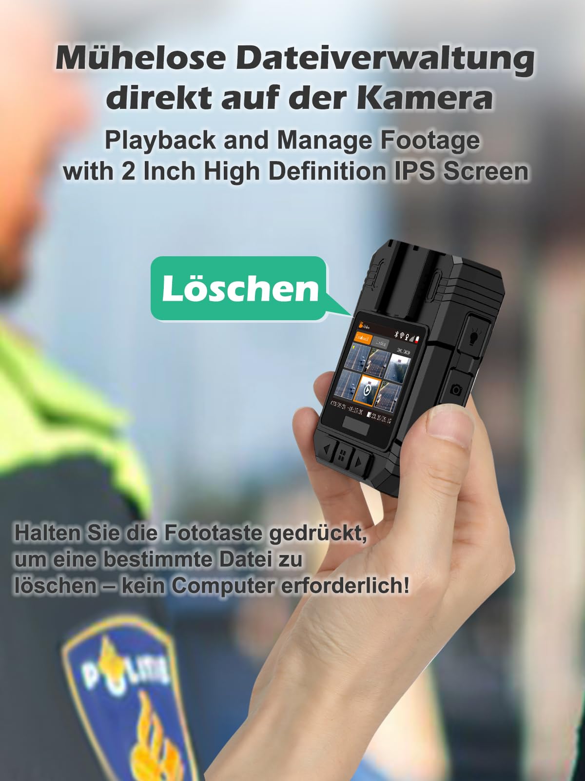 SPIKECAM Echte Body Cam 4K, Bodycam Körperkamera Mini 4K mit OTG, SOS-Alarm, Taschenlampe, Audio- und Videoaufnahme, Handy Body Camera für Polizei- und Sicherheitsdienste, 64GB
