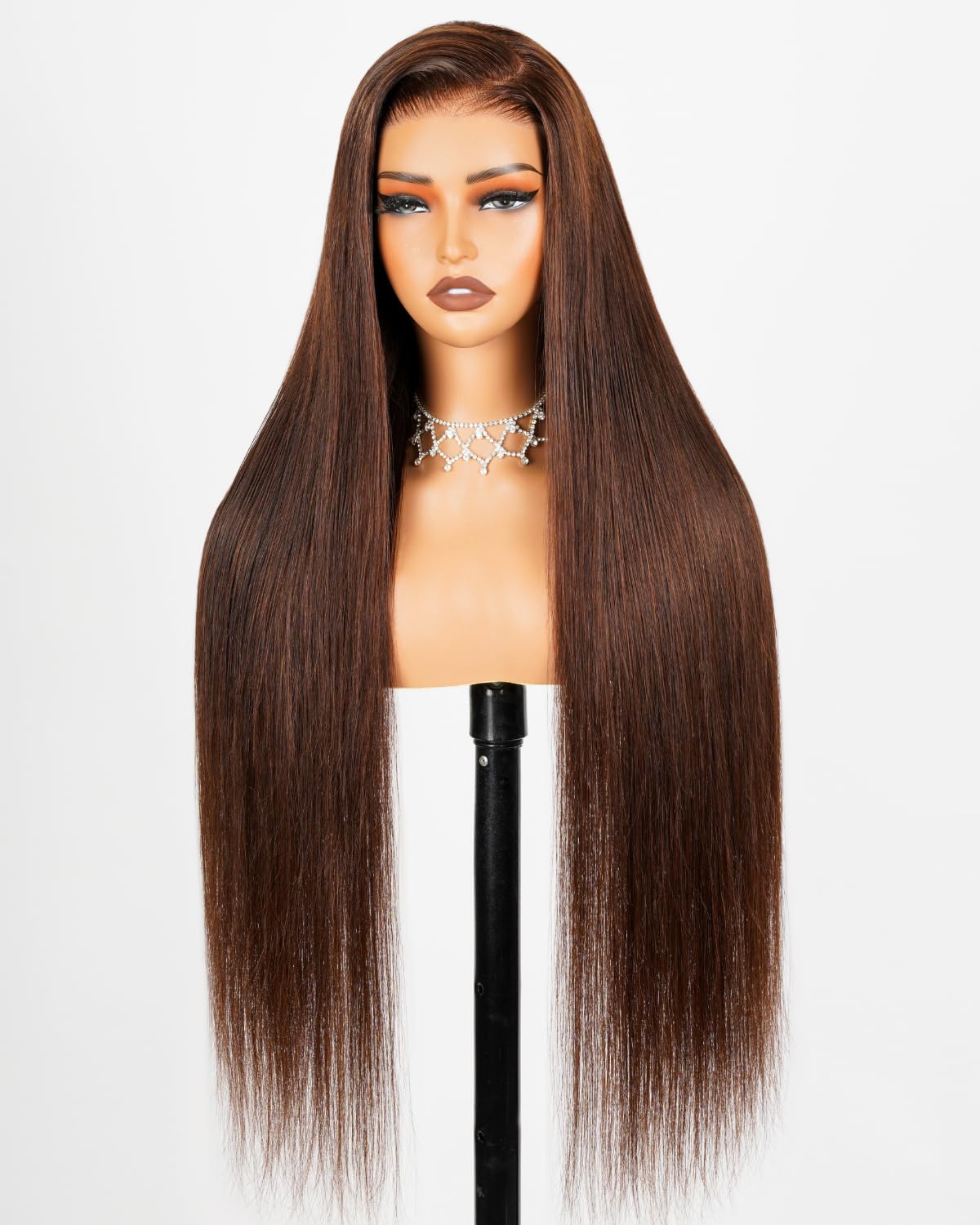 Arabella 6X5 Chocolate Brown Lace Front Wig 220% Density 4# Straight Brown Wig Human Hair 12A Salon-Quality Real Pre Bleached Knots Glueless Wigs Human Hair 24I