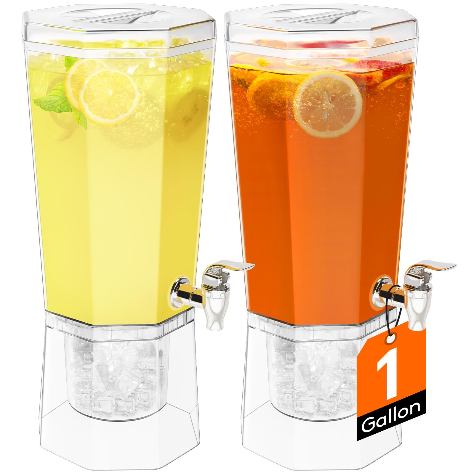 Lifewit1 Gallon Plastic Drink Dispenser 2 Pack, Juice Containers with Lid for Party, Ice Beverage Dispenser with Stand for Lemonade/Soda/Tea, BPA Free