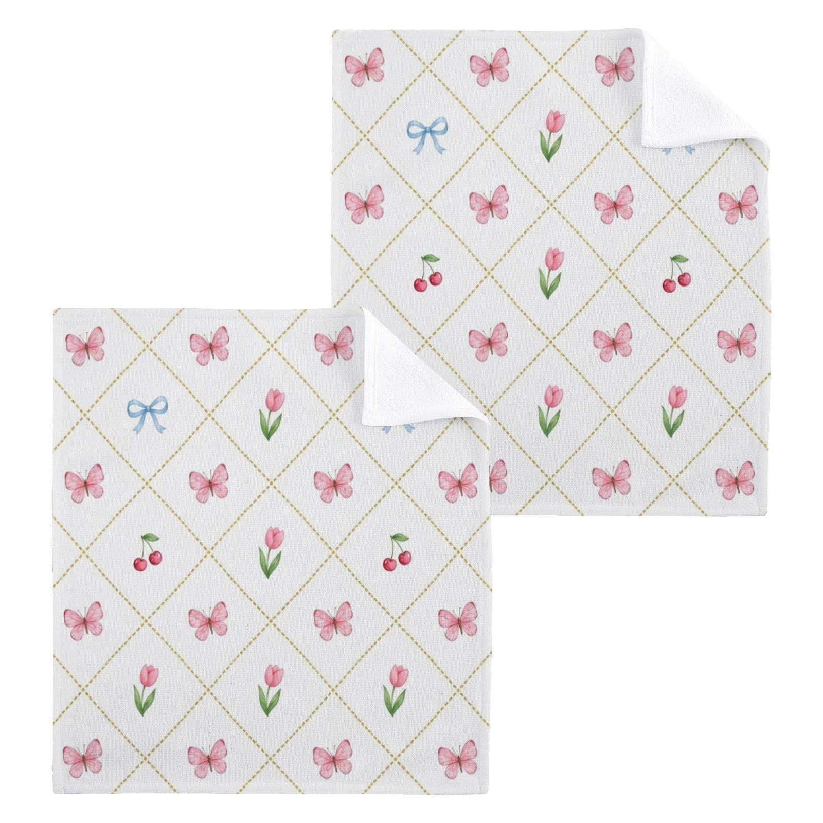 BOESI Pastel Butterfly Tulip 12x12in Cotton Washcloth,Face Towel