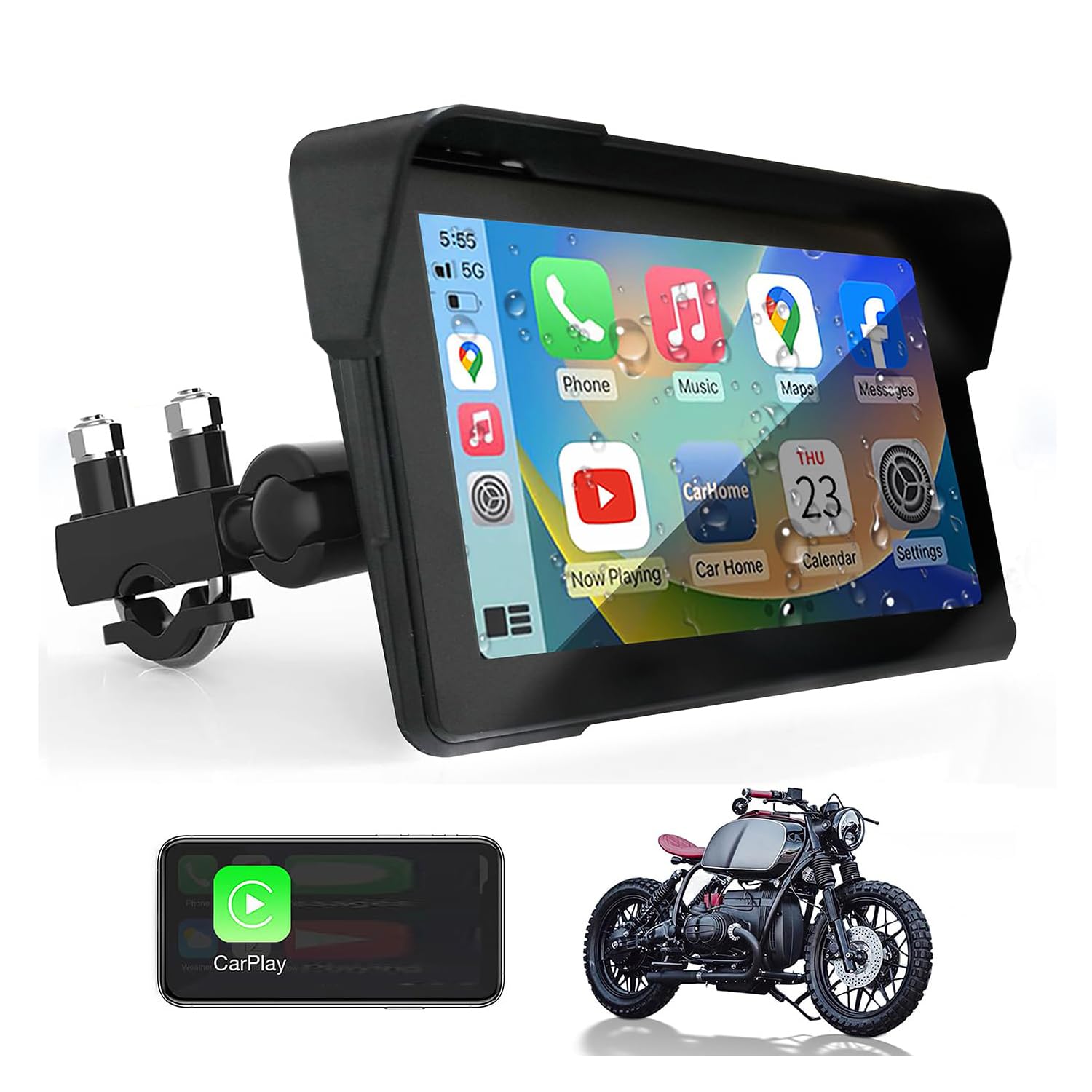 CarPlay Wireless Motorrad GPS 7-Zoll IPS Bluetooth Touchscreen, passend für Apple CarPlay, GPS Navigation(Es Wird empfohlen, den Startkreis direkt anzuschließen)