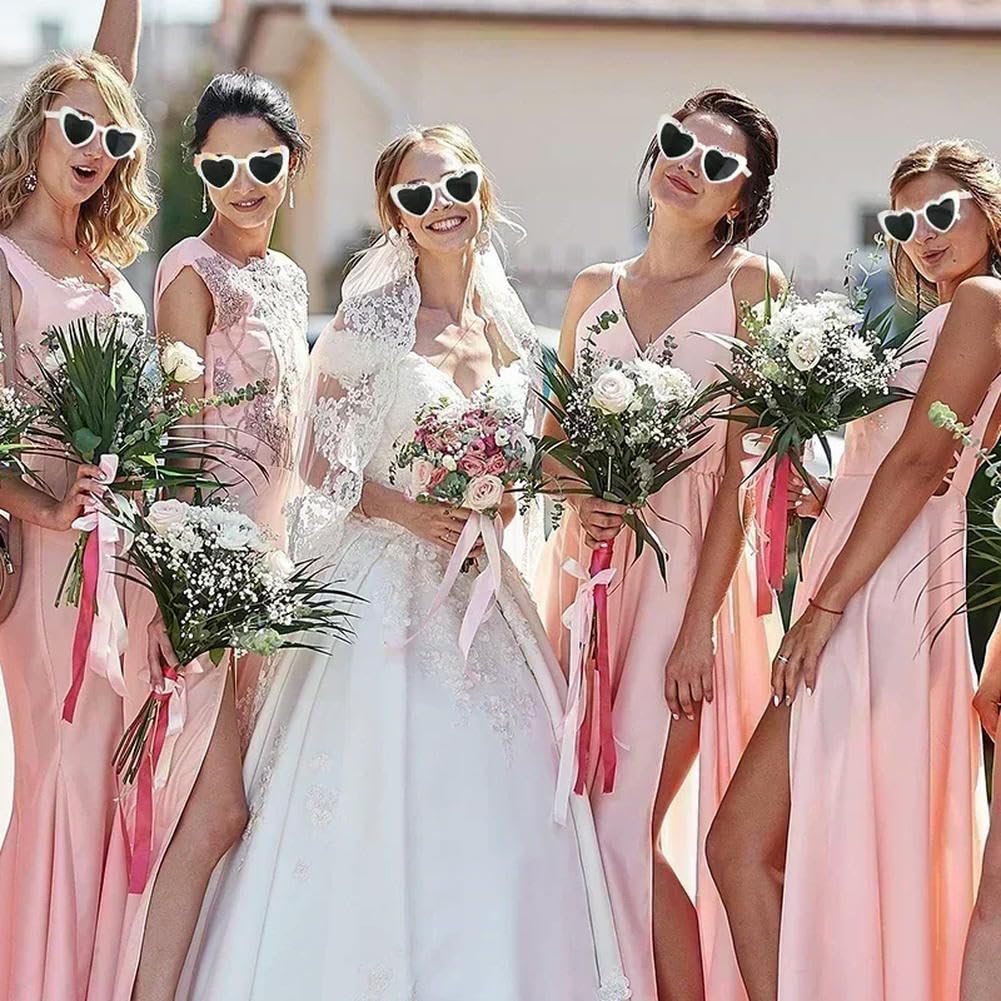 Gafas de sol en forma de corazón para boda, novia, dama de honor, despedida de soltera, regalos de despedida de soltera, gafas de escuadrón de novia, a granel, 12/24/36/48/60 unidades