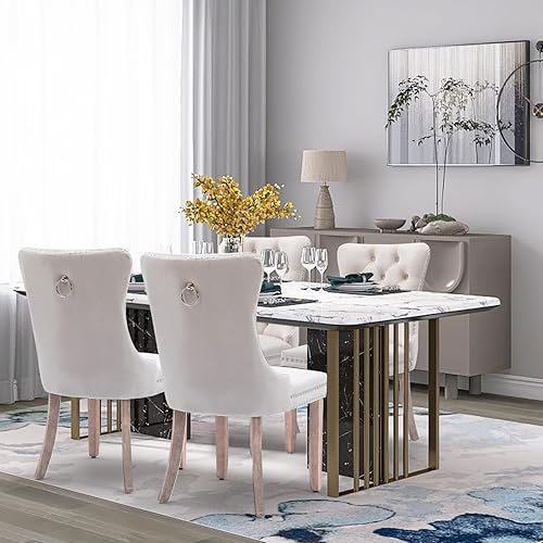 Miniatura 3 de SoarFlash Juego de 4 sillas de comedor de terciopelo, sillas laterales con respaldo alto, moderna silla auxiliar tapizada de alta gama con anillo