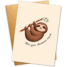 5.3x8 Inch Miss You Sloooow Much Card with Cute Sloth - Perfect for Long-Distance Friends or Loved Ones - Ideal for Birthdays, Get Well Soon, or Thinking of You Cards