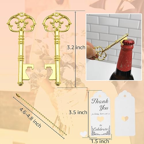 Miniatura 2 de Aokbean Juego de 52 piezas de abrebotellas con llave de esqueleto vintage, recuerdo de boda, recuerdo de invitado, juego de regalo con tarjeta de