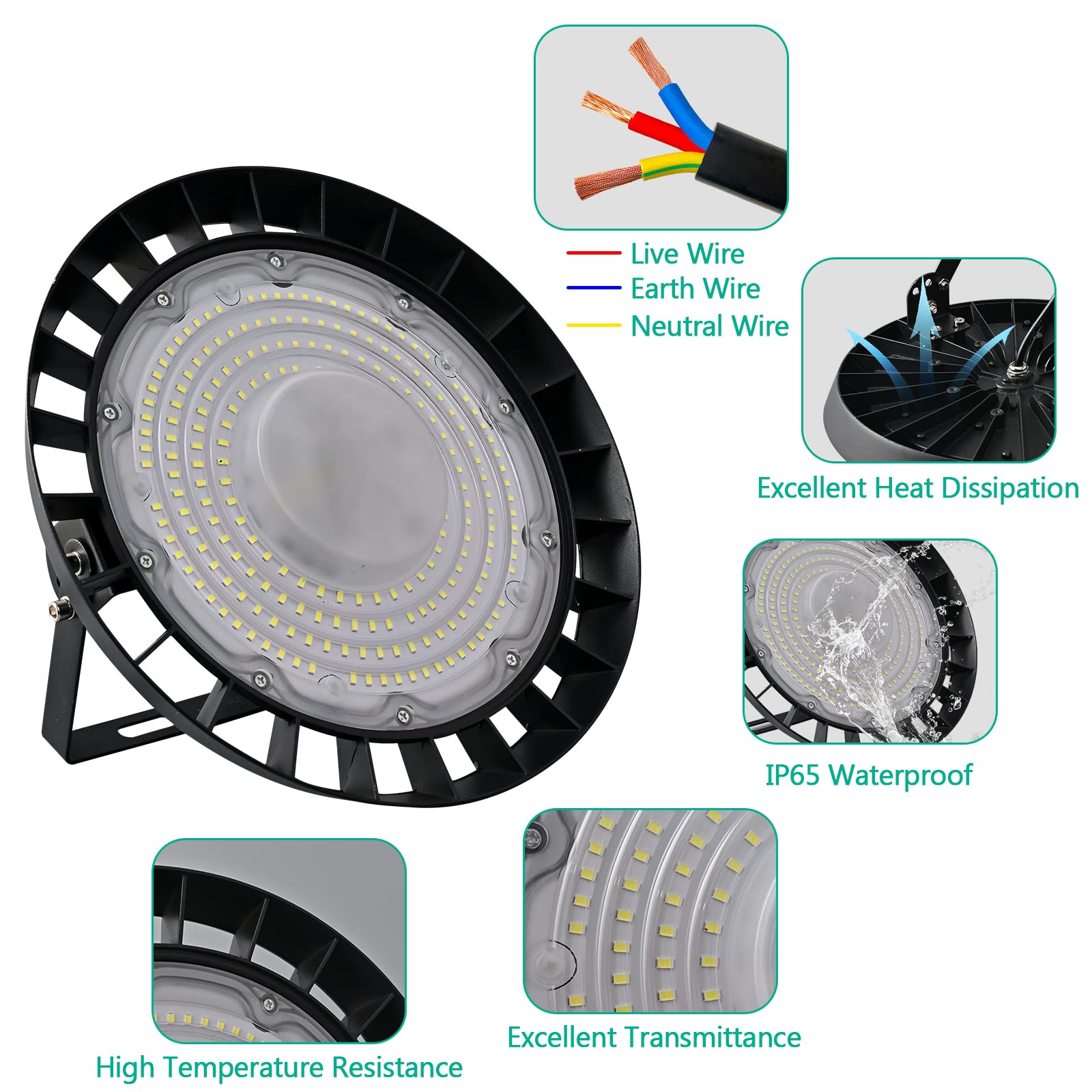 2X200W UFO Faretto LED, 20000LM Lampada da Officina,IP65 LED Industriale Faretto,Interni Industriale LED Luce Bianca 6000K Faretto per Industriale Officine Fabbrica [Classe Energetica A]