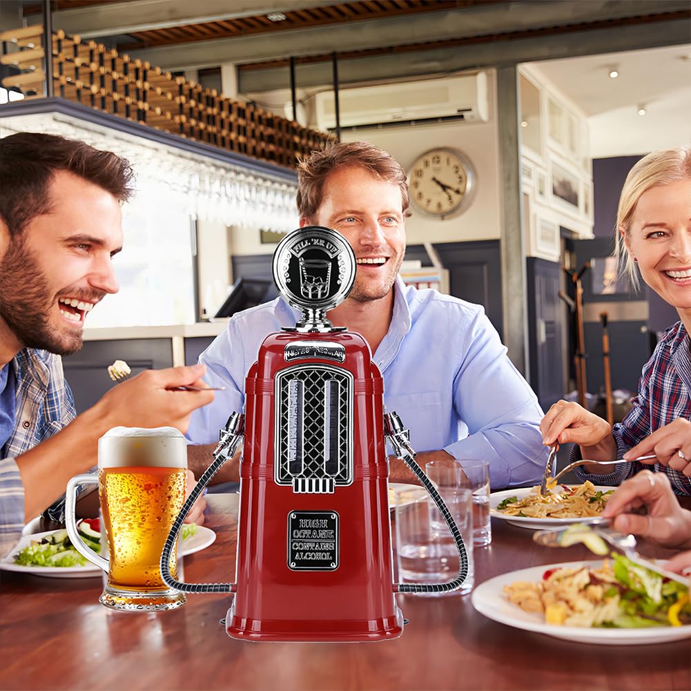Bierzapfanlage, 1000cc Tragbarer Bierspender Tischuhr Zapfsäule Doppelpistolen Wein Getränkepumpe Bar Zubehör Flüssigkeitspumpe Bier Dispenser Flüssiges Getränkespender KTV Restaurants Clubs Hotel Rot