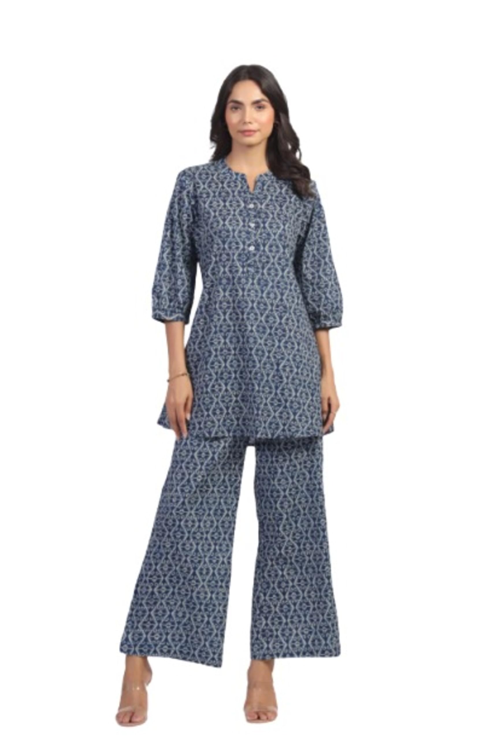 Indigo Elegance Cotton Co-ord Set for Women-image-35