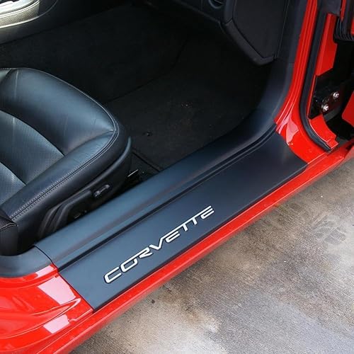 Corvette - Protector para umbral de puerta - Protectores interiores para umbral de puerta 2005-2013 C6, Z06, Grand Sport y ZR1 (negro con letras