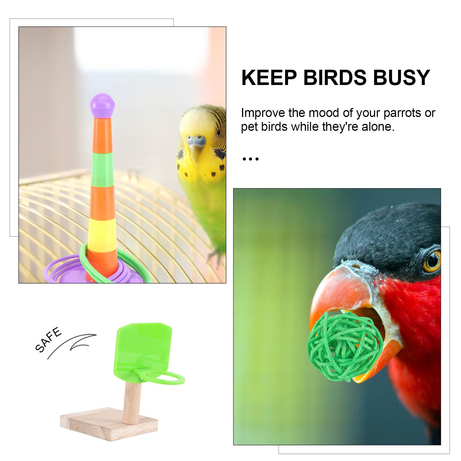 Hohopeti Vogelspielzeug Satz für Wellensittiche mit Kauspielzeug und Plastik Robust und Bissfest Inkl Skateboard Spielzeug und Basketballständer für Vogelkäfige Zufällige Farbe