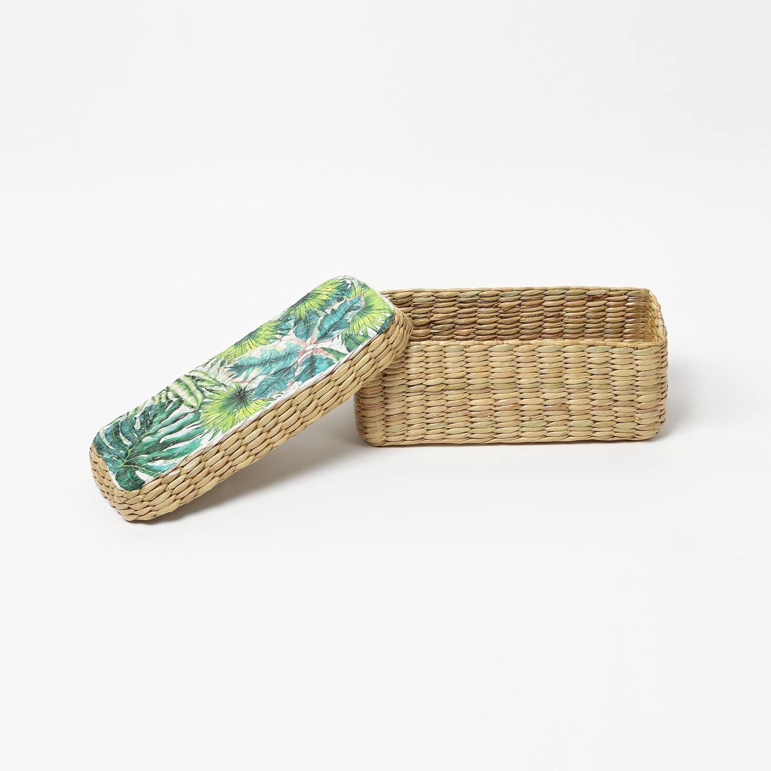 Storage Basket with lid | Cane Baskets for Storage | Jute baskets | Bamboo basket (Sizes - 26 x 12 x 10 CM (01))