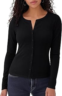 Zengjo Womens Ribbed Long Sleeve Shirt Button Down
