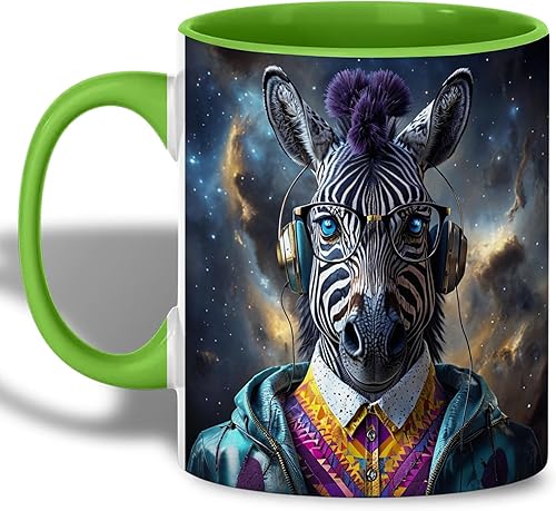 Miniatura 8 de Hipster Zebra Galaxy - Taza de café de animales futuristas, estética de ciberpunk de ciencia ficción, regalo moderno para amantes de la música, taza