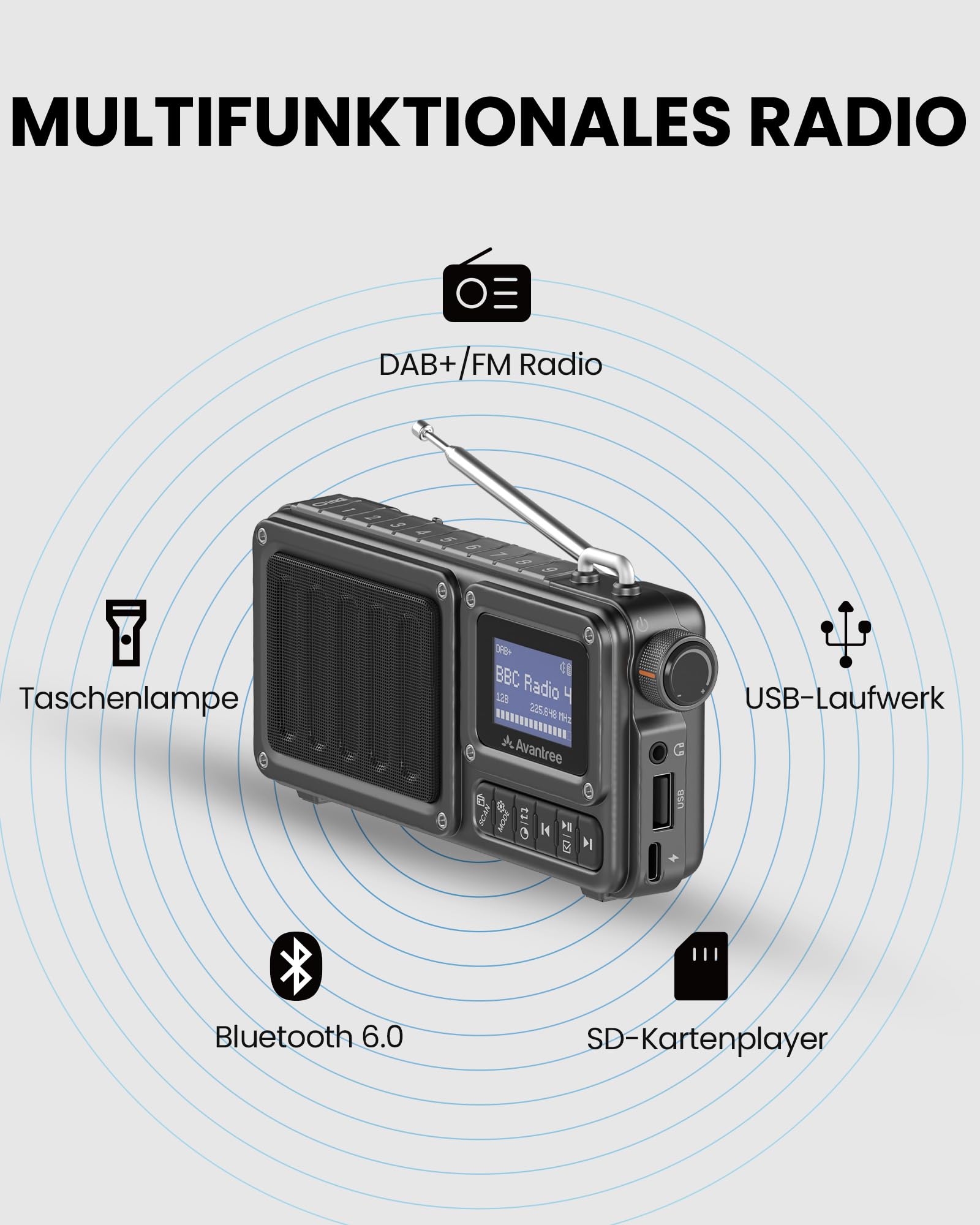 Avantree SP851 - Tragbares DAB+/FM-Radio mit Bluetooth-Lautsprecher