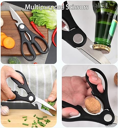 Miniatura 7 de Magicorange Juego de cuchillos de cocina de 7 piezas, 5 cuchillos de acero inoxidable negros con fundas, tabla de cortar y un bloque de cuchillos,