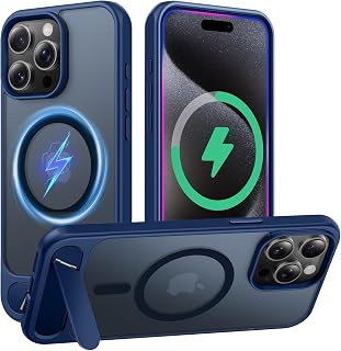 TAURI Magnetic for iPhone 15 Pro Max Case with Stand, [Compatible with MagSafe] Military-Grade Protection, [Translucent Matte] Shockproof Kickstand Case for 15 Pro Max 6.7", Blue