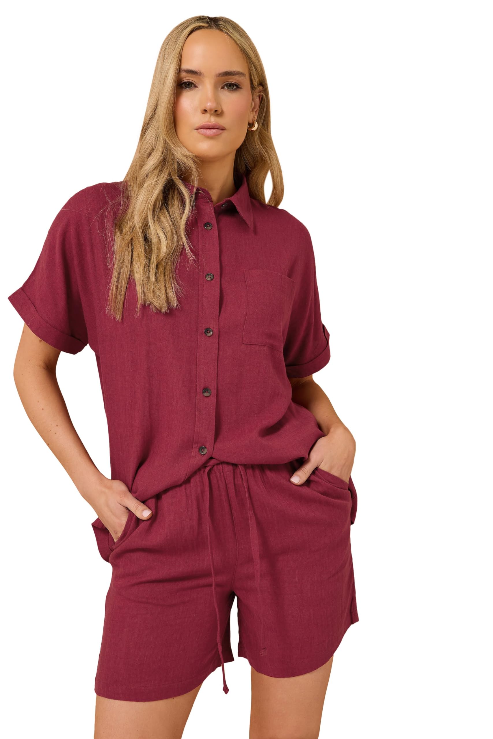 Long Tall Sally Women's Dark Red - Lts Tall Linen Tie Shorts