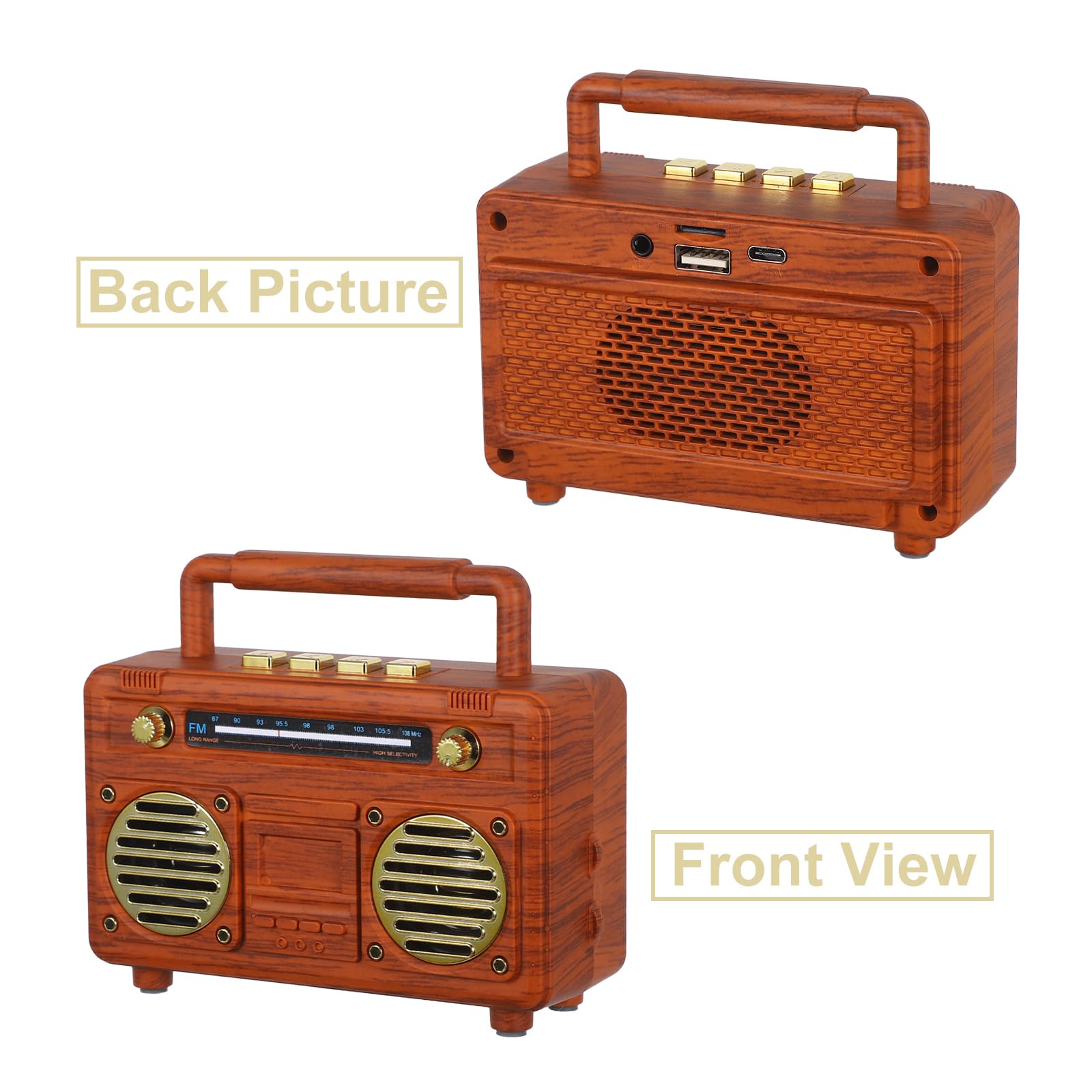 POPETPOP Mini Enceinte sans Fil Portable Rétro Caisson de Basses Intégré