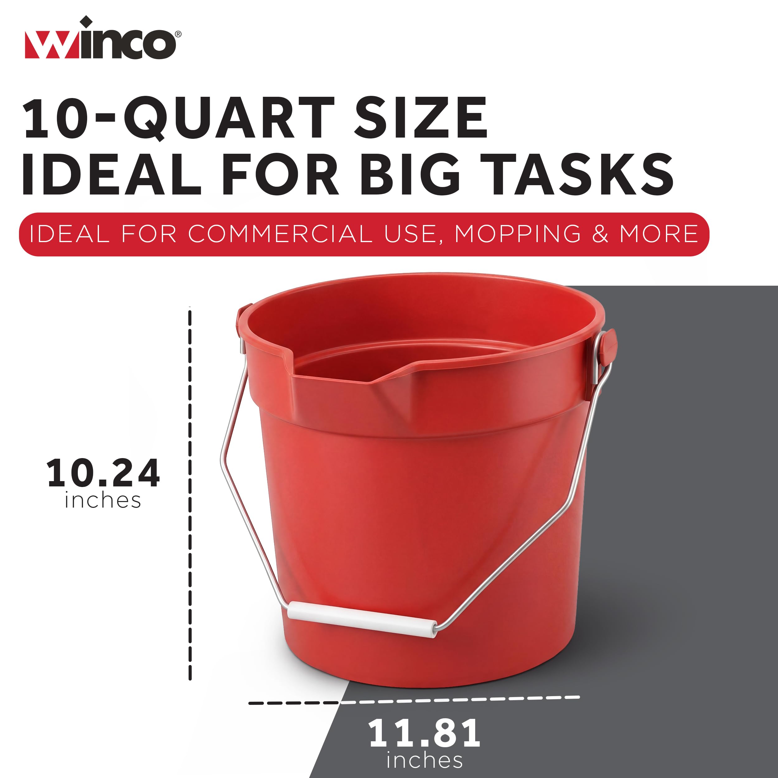 Winco 10qt Red Utility Pail with Pour Spout -2