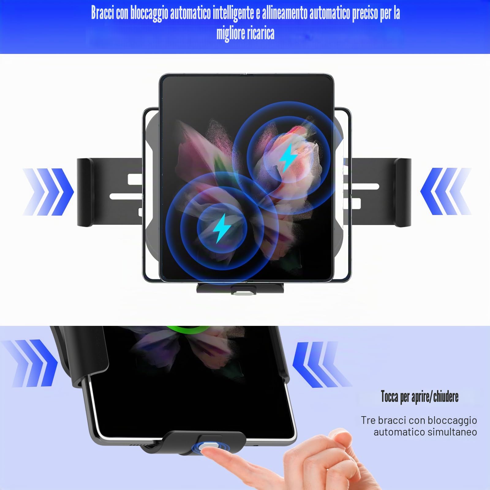 Supporto per cellulare da 15 W, Dual Coils, per Samsung Z Fold 7/6 5/4/3, intelligente senza fili, per prese d'aria, cruscotto, per Samsung Galaxy Z Fold7/6/5/4/3/2