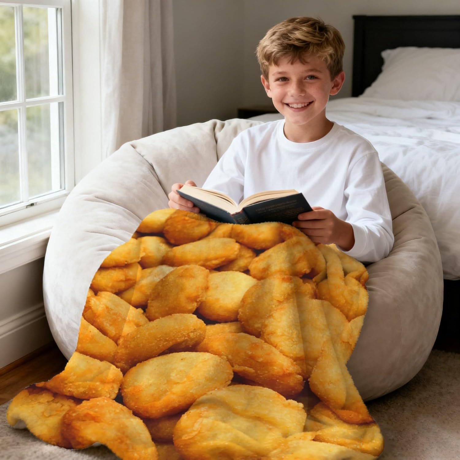 Golden Chicken Nuggets Throw Blanket Flannel Fleece Air Conditioning Quilt Best Gift Lightweight Cozy Plush Blanket for Sofa Chair Bedroom M 60"x50" for Teens
