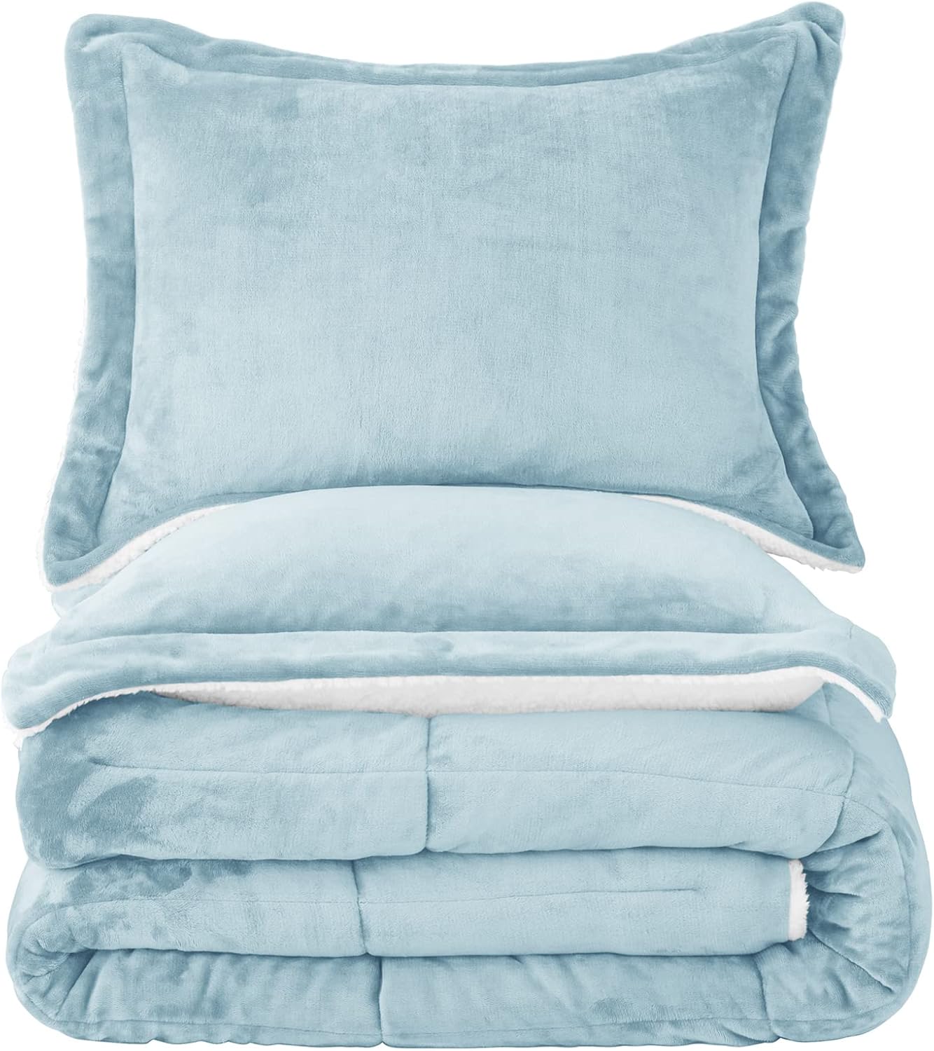 Seward Park Smoke Blue Sherpa Comforter Set Full Queen Size, All Season Soft Warm Fleece Spring Blanket, Winter Bedding Sets with 2 Pillow Shams