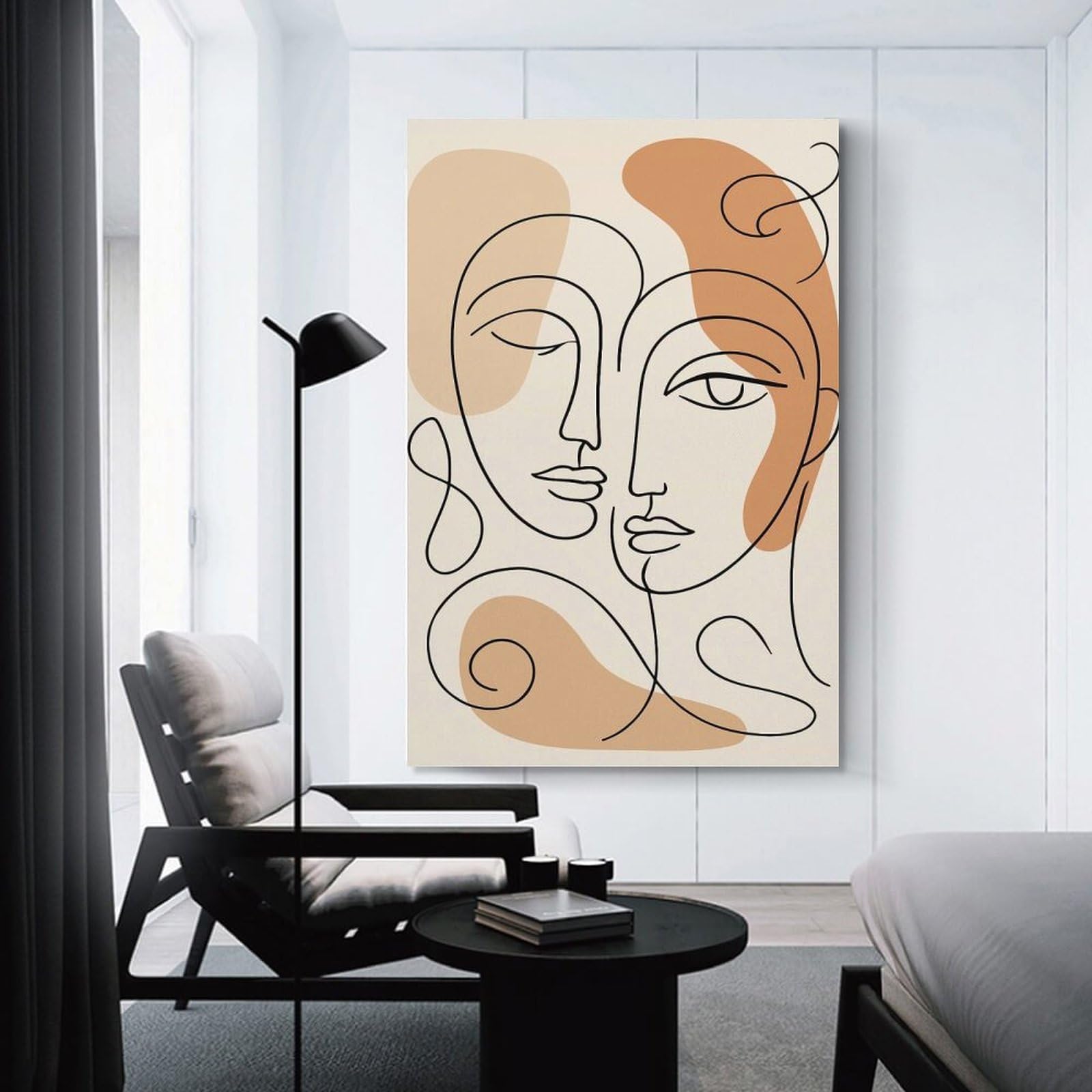 Junmoney Unframe-Style-5 Abstract Faces Line Art Canvas Wall Picture, 12X18inch(30X45cm), For Flats, Guest Rooms Or Compact Rooms, An Easy Choice For New Home Styling