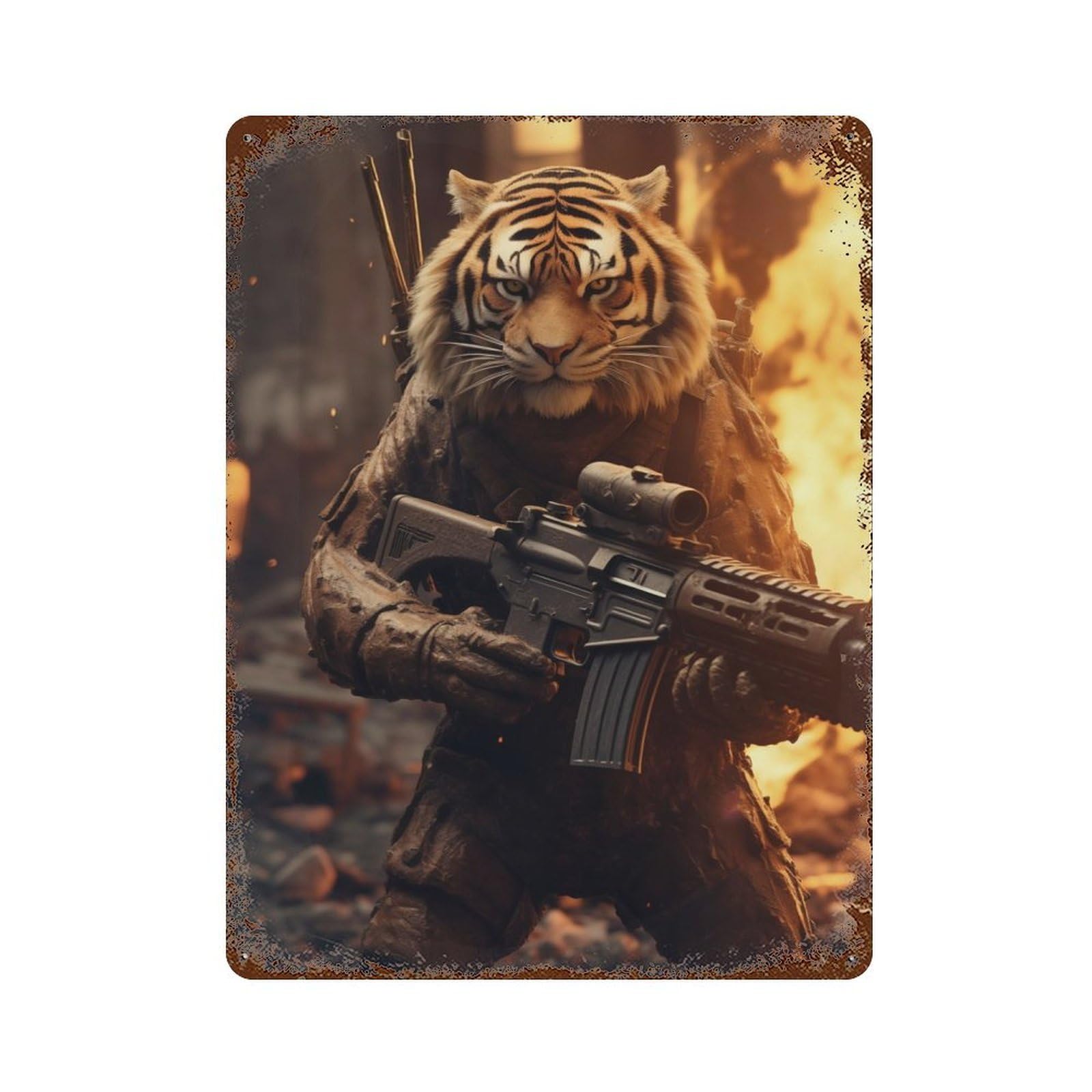 Rust Effect Tiger Rifle Fire Weapon Vintage Rust Metal Sign 15.7"x11.8", Rustic Home Decor for Farmhouse, Kitchen And Entryway Decor