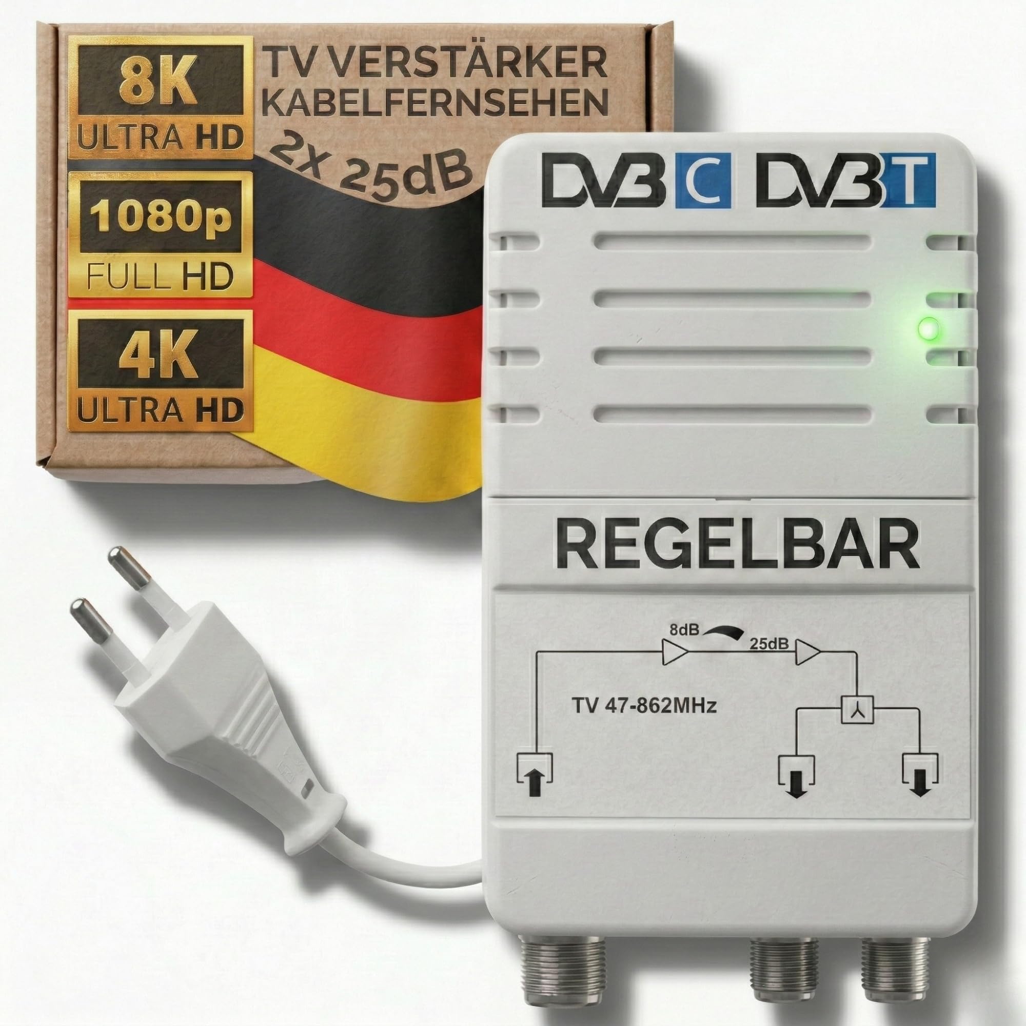 TronicXL Amplificateur de télévision par câble pour HD 3D 4K 8K adapté à PYUR Vodafone (25dB - 2 appareils)
