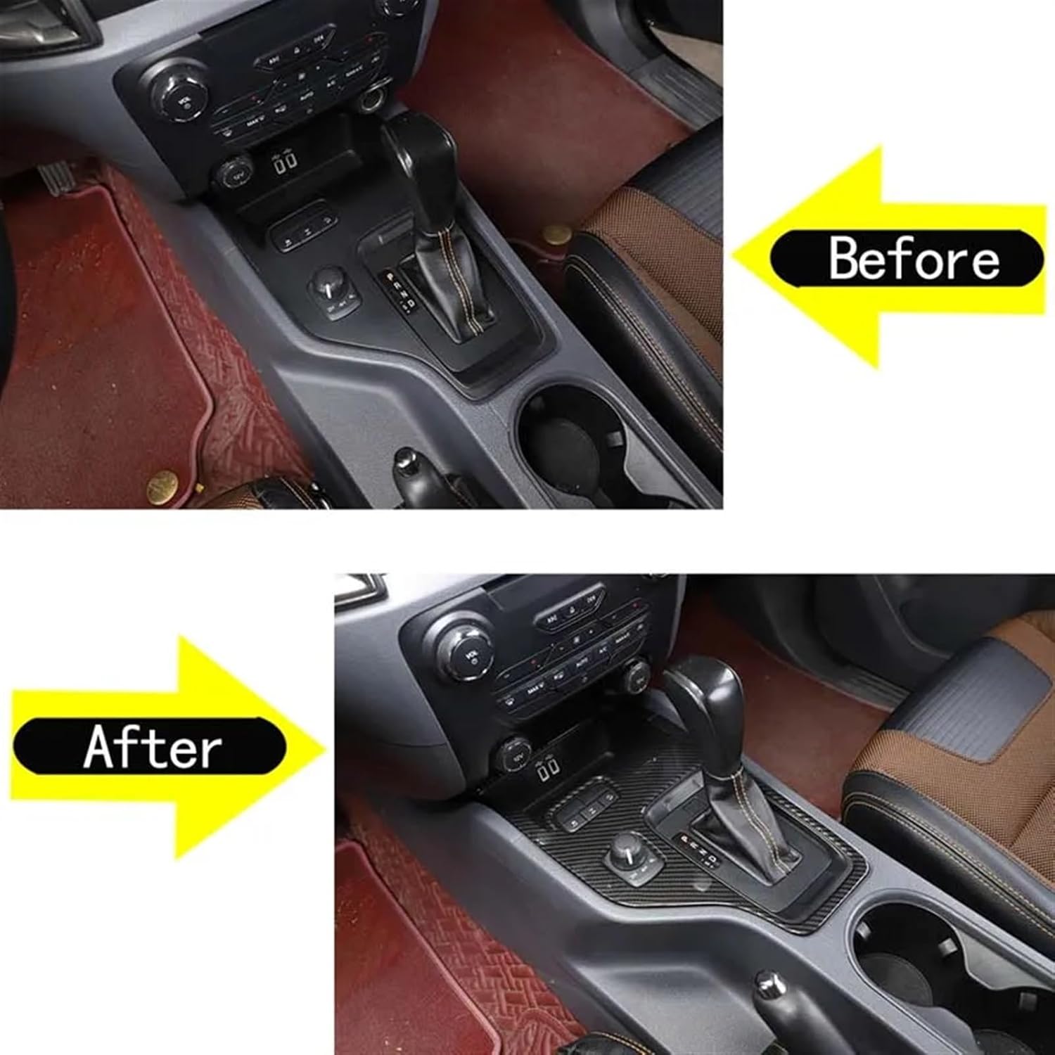 for Fords Ranger Wildtrak 2015-22 ABS Carbon Fiber/Red Car Center Control Panel Decorative Frame Sticker Interior Accessories(Matte Black)