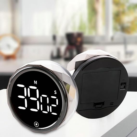 Digital Kitchen Timer Magnetic Countdown Countup Rotation Timer Exercise Reminder with Large LED Display, Volume Adjustable, Easy for Cooking and for Seniors and Kids to Use (DT03, Sliver)