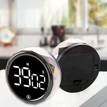Digital Kitchen Timer Magnetic Countdown Countup Rotation Timer Exercise Reminder with Large LED Display, Volume Adjustable, Easy for Cooking and for Seniors and Kids to Use (DT03, Sliver)