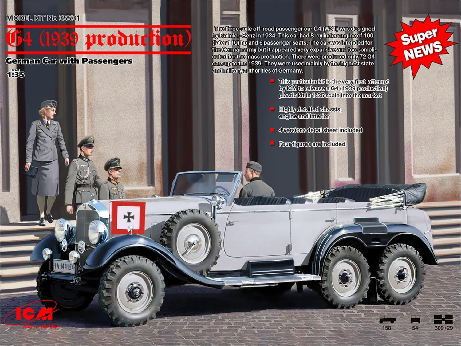 ICM Models G4 1939 Production German Car with Passengers Building Kit