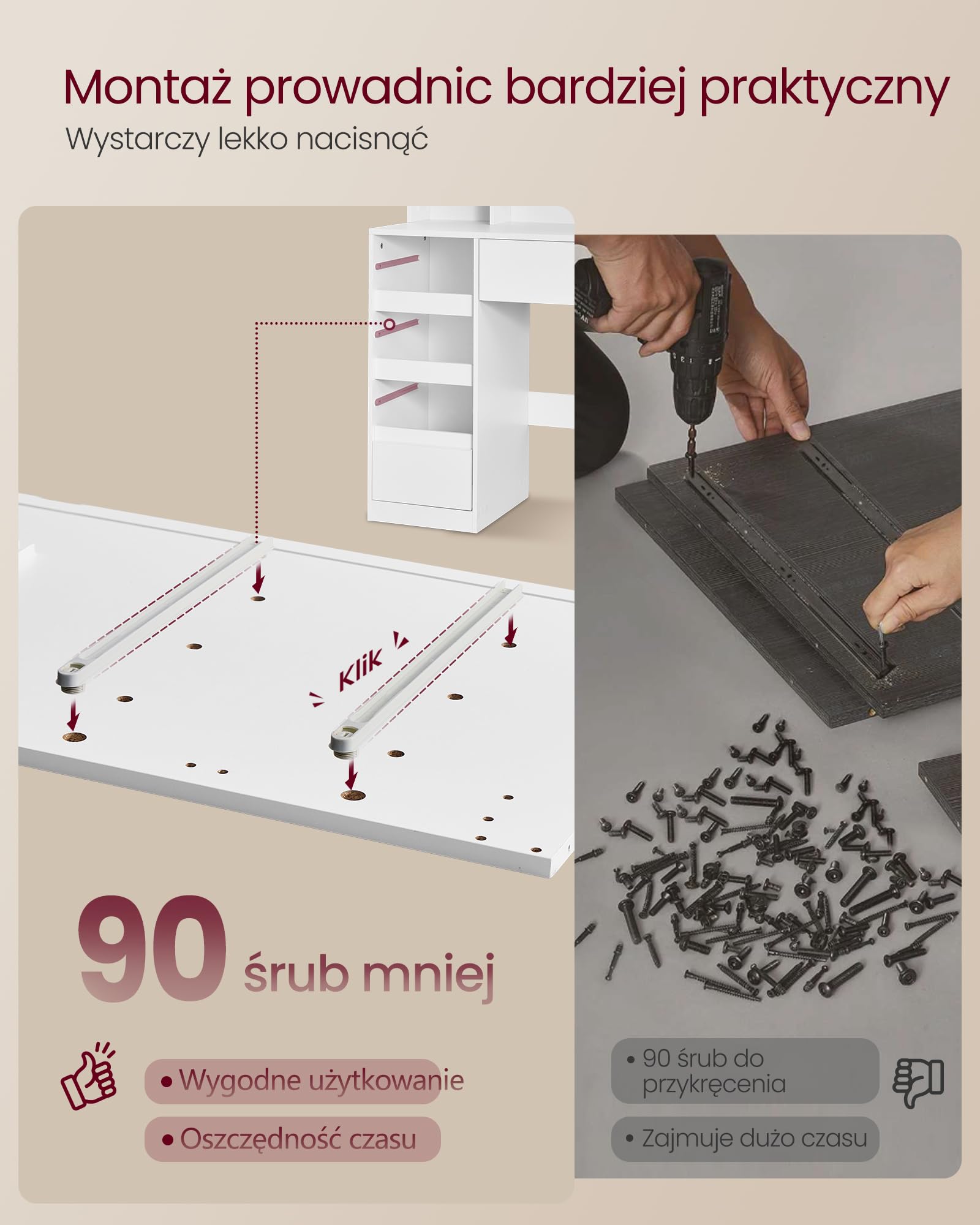VASAGLE Kailyn Collection toaletka z lustrem LED, listwa zasilająca, 9 szuflad, lupa 10x, 3-kolorowe oświetlenie, montaż bez narzędzi, biała chmura RDT137W01
