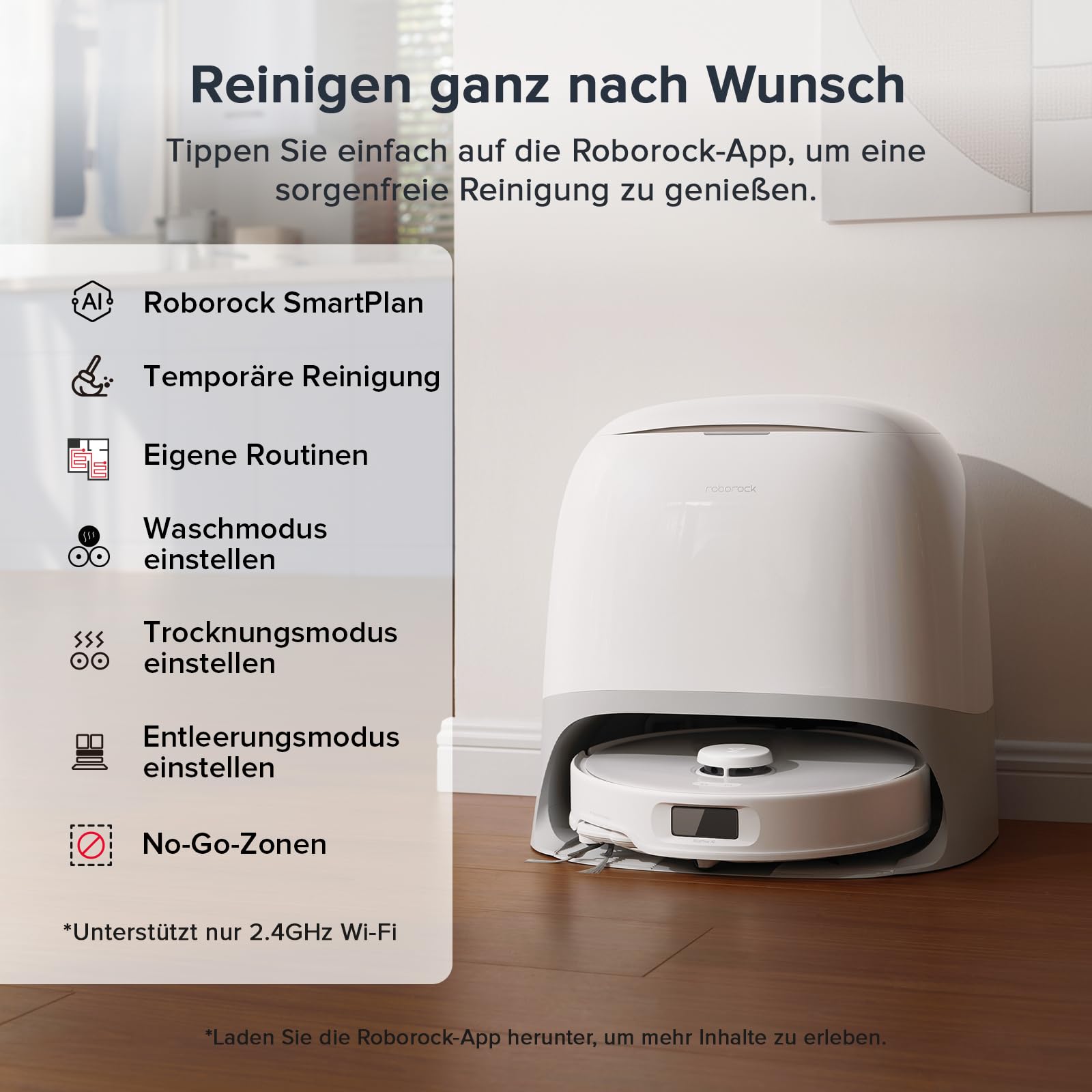 roborock Qrevo Curv S5X Saugroboter mit Saugleistung von 18.500 Pa, Dual Anti-Tangle-System, 75°C Heißwasser-Moppwäsche, Intelligente Schmutzerkennung, All-in-One-Dock (Weiß) (Generalüberholt)