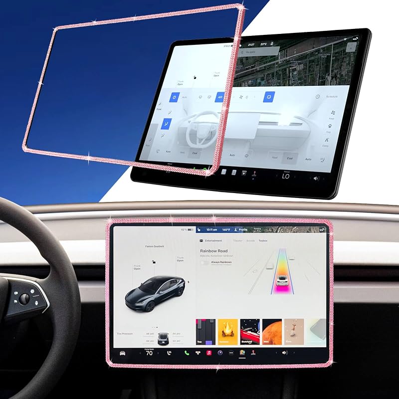 Moldura decorativa com strass para tela Tesla Model 3 e Model Y, rosa, 15.4" Pink_15.4