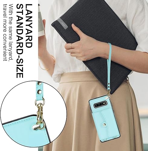 Miniatura 5 de Asuwish Funda de teléfono para Samsung Galaxy S10 Plus con bloqueo RFID, tarjetero para muñeca, correa cruzada de muñeca, soporte de cuero,