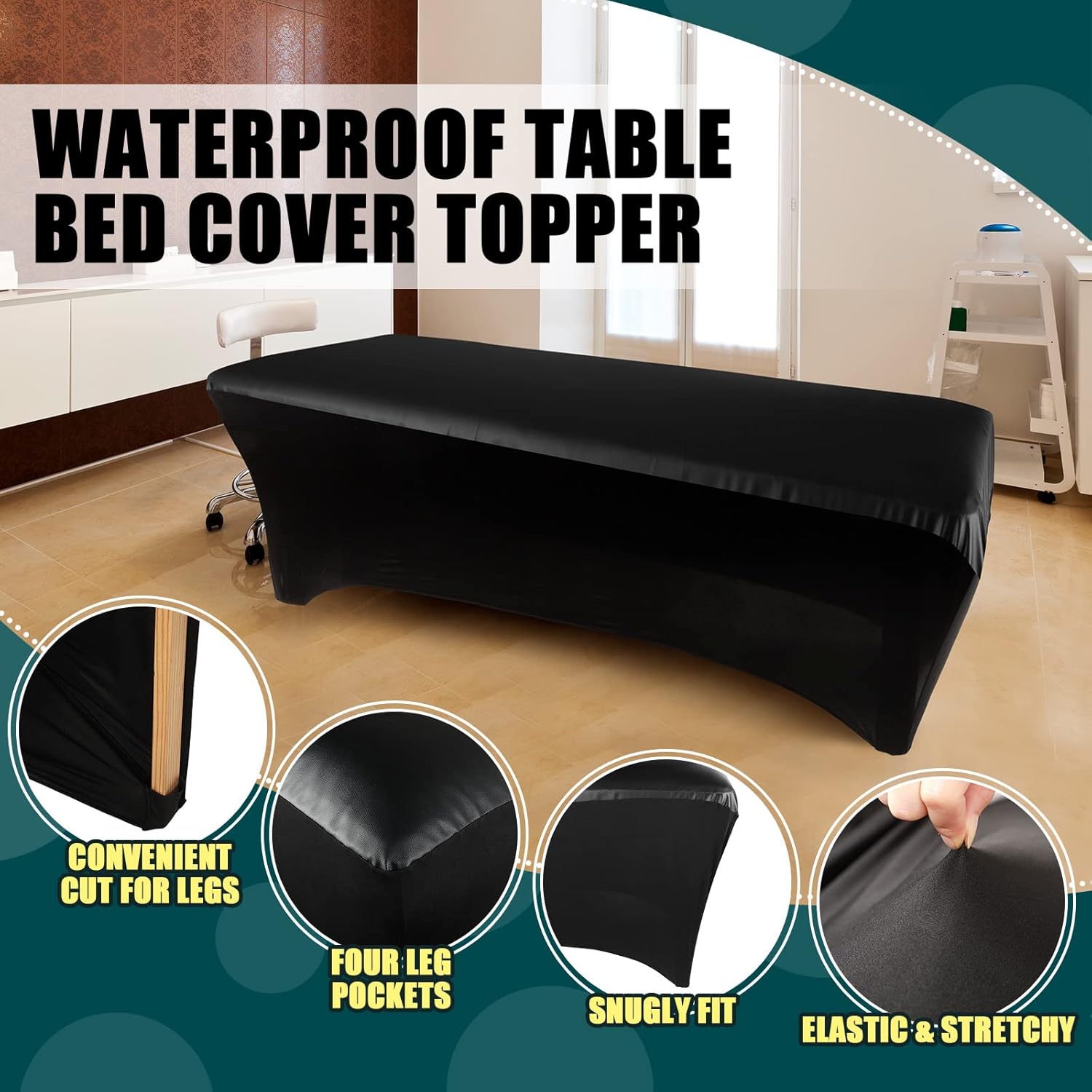 Remagr 2 Pieces Lash Bed Covers PU Leather Wipeable Fitted Massage Table Cover Waterproof Reusable Spa Bed Covers for Lash Massage Spa Salon Made of Artificial Leather and Stretch Fabric