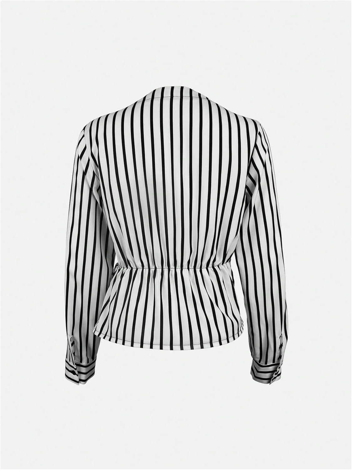 SweatyRocks Women's Striped Wrap Tops Tie Front Long Sleeve Shirt Dressy Casual Work Blouses - Image 2